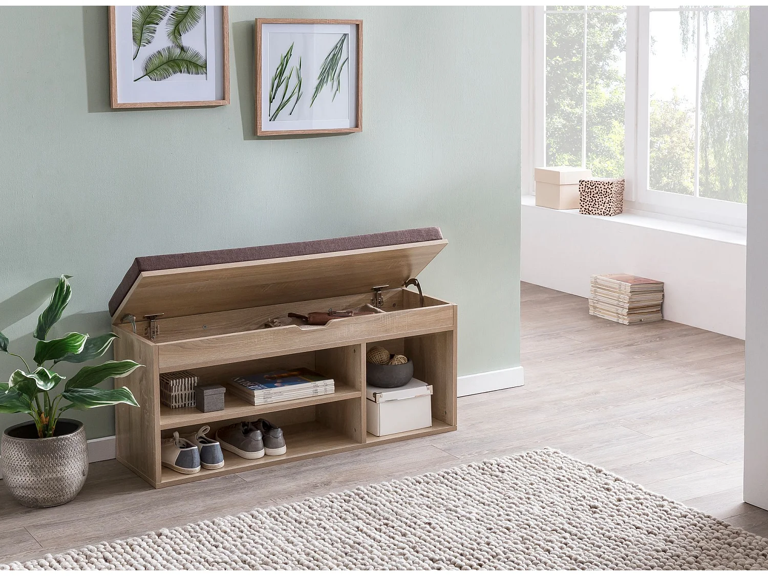 Banc de Rangement à Chaussure Entrée 104x51x32 cm Étagère a Chaussures