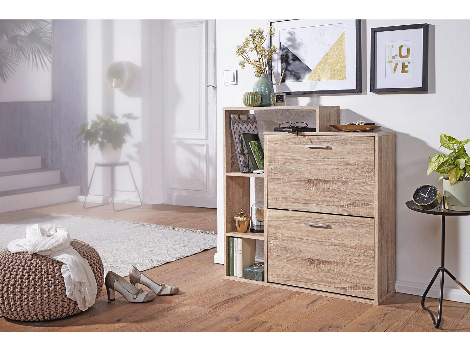 Schuhkipper MASSA Holz 2 Fächer Sonoma 12 Paar Schuhe Schuhschrank Schuhkommode