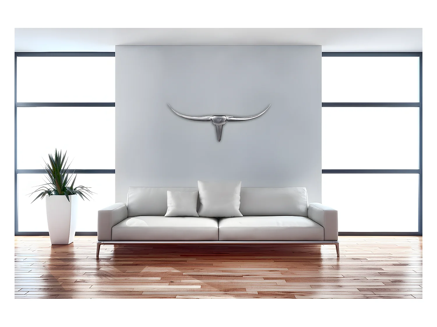 Bull Antlers décoration murale 74cm aluminium en aluminium bois de mur d'argent