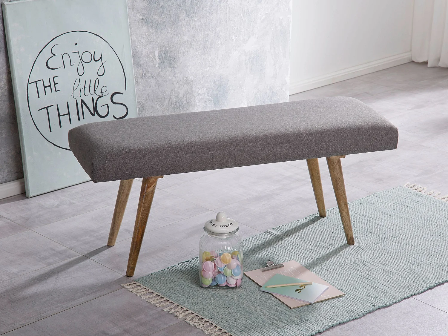 Banc en tissu 117 cm Bois Massif Rembourré Banc Banquette Salle à manger