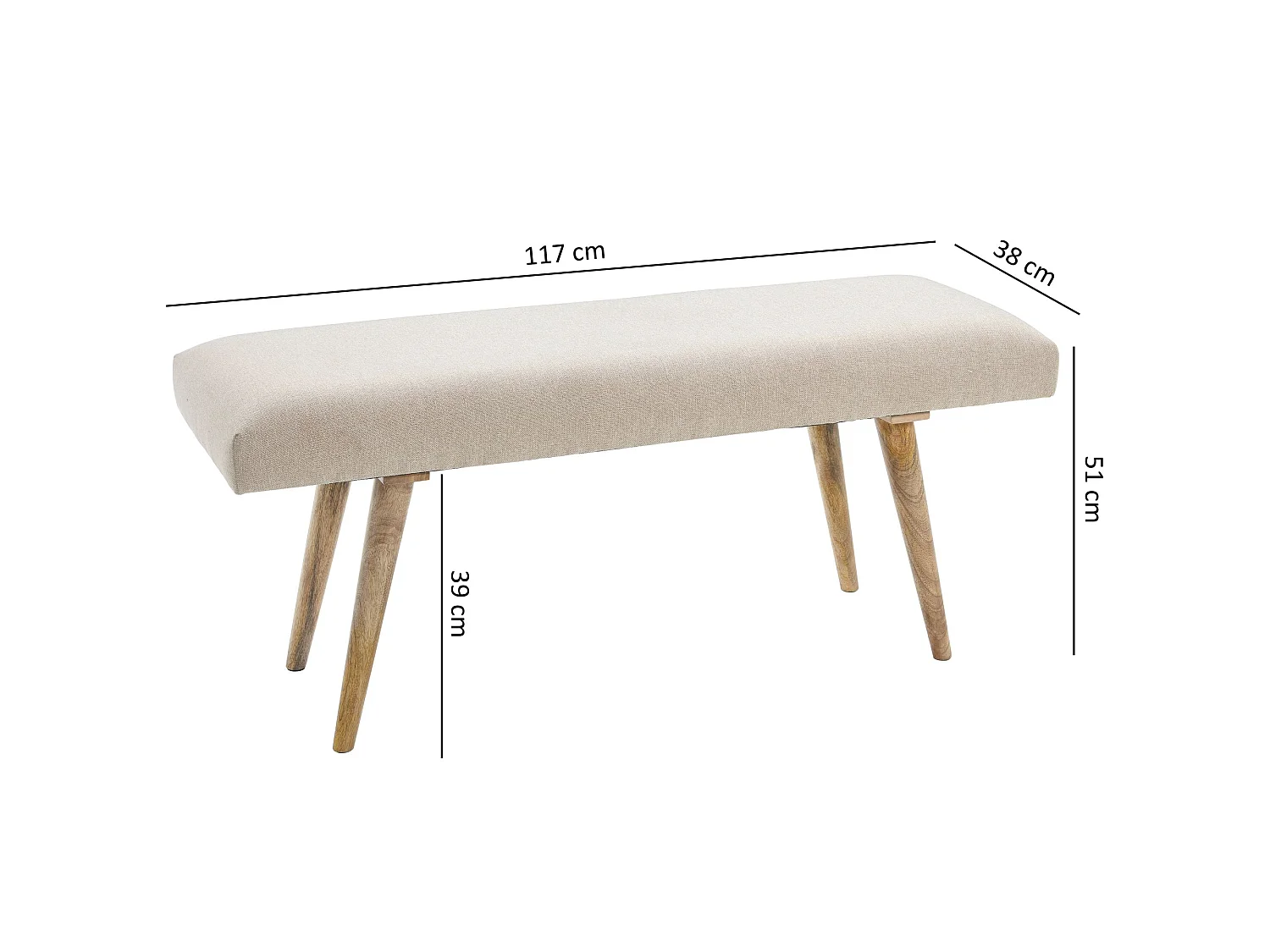 Panchina 117x51x38 cm da Interno Tessuto / Legno Massiccio Imbottita