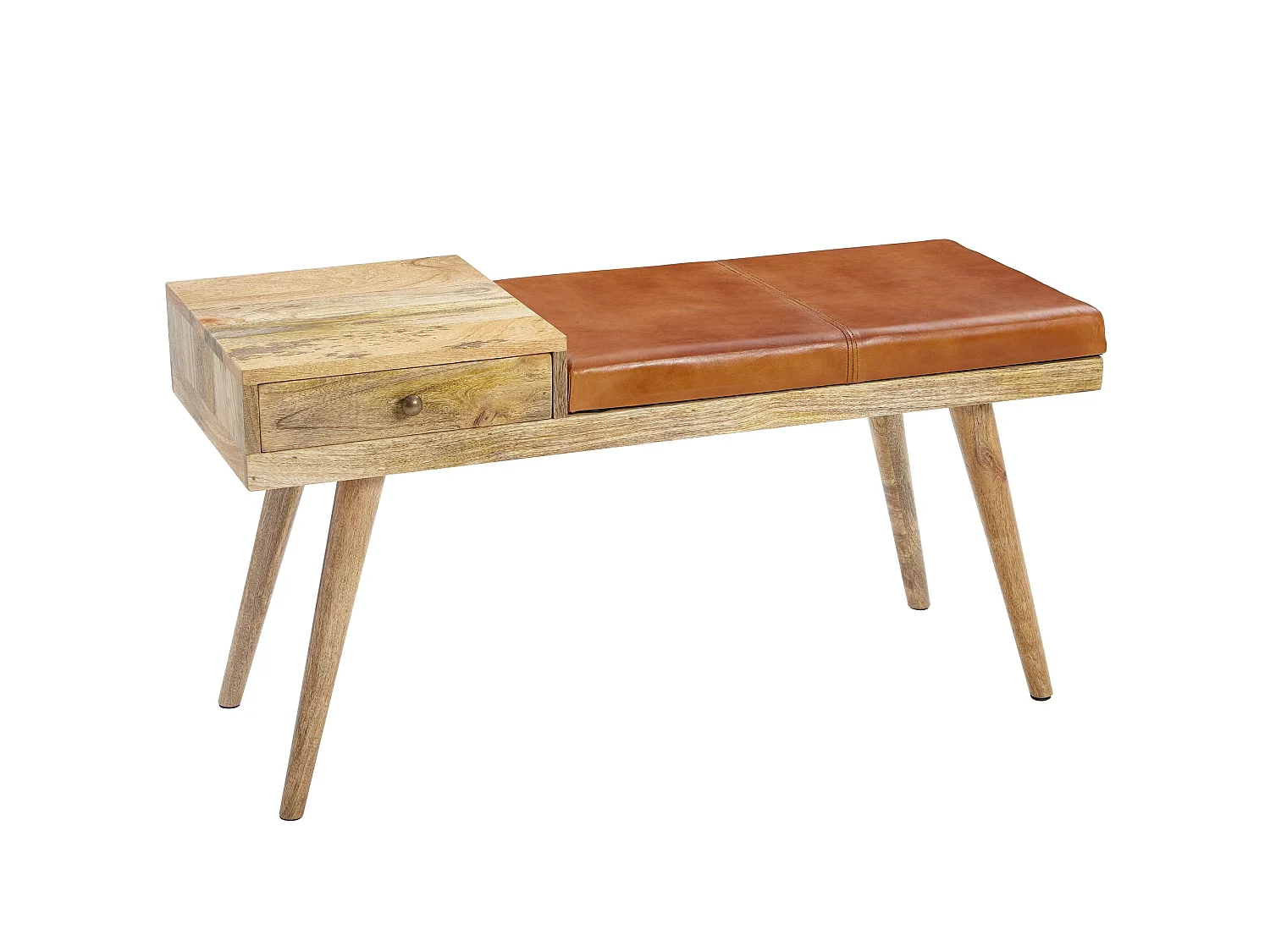 Panchina 100x52x38 cm da interno Vera Pelle / Legno Massiccio Panchetta