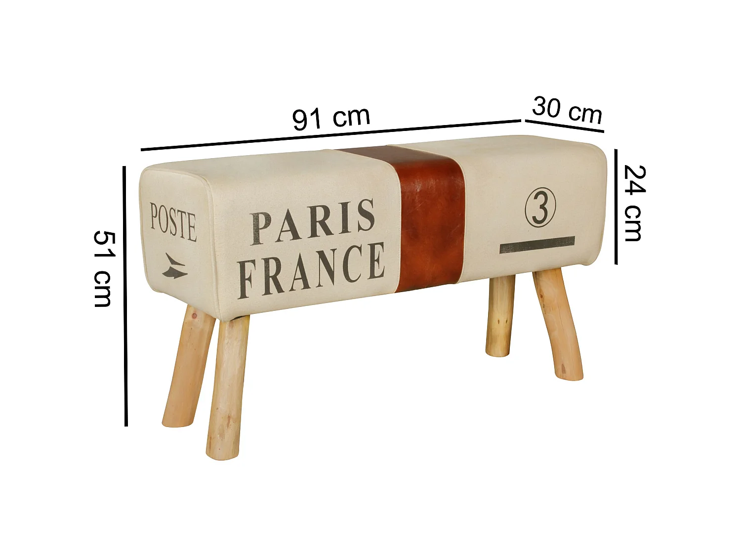 Sitzbank CANVAS Turnbock Braun 90cm Leder / Stoff Springbock Turnhocker