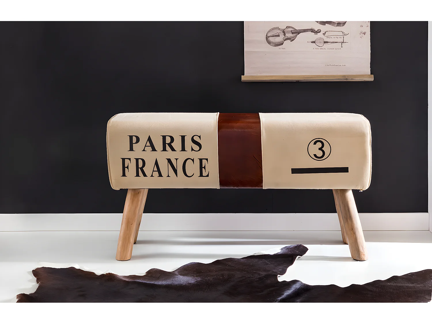 Sitzbank CANVAS Turnbock Braun 90cm Leder / Stoff Springbock Turnhocker