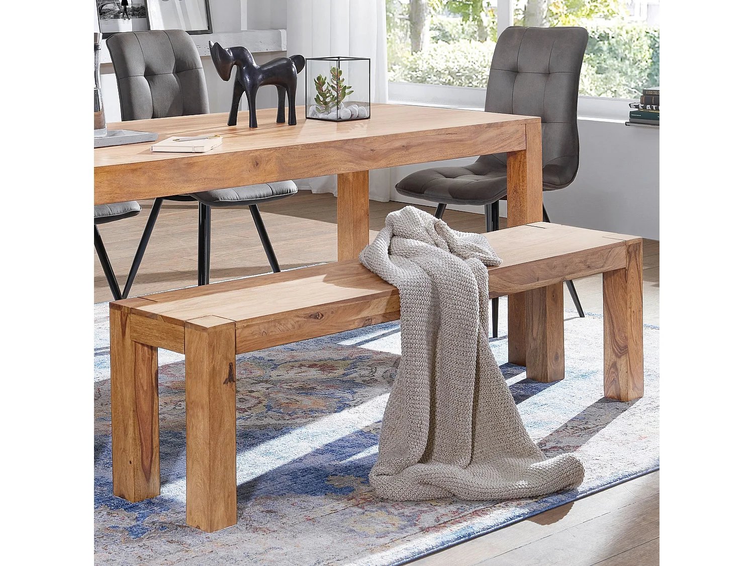 Panca da pranzo Legno Massello Acacia Stile Casa di campagna Marrone