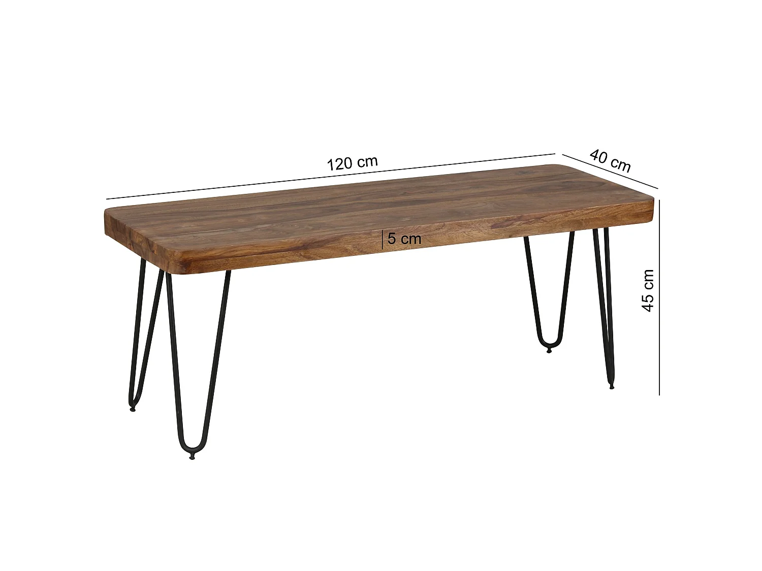 Panca massiccia HARLEM Sheesham legno panca da pranzo senza schienale