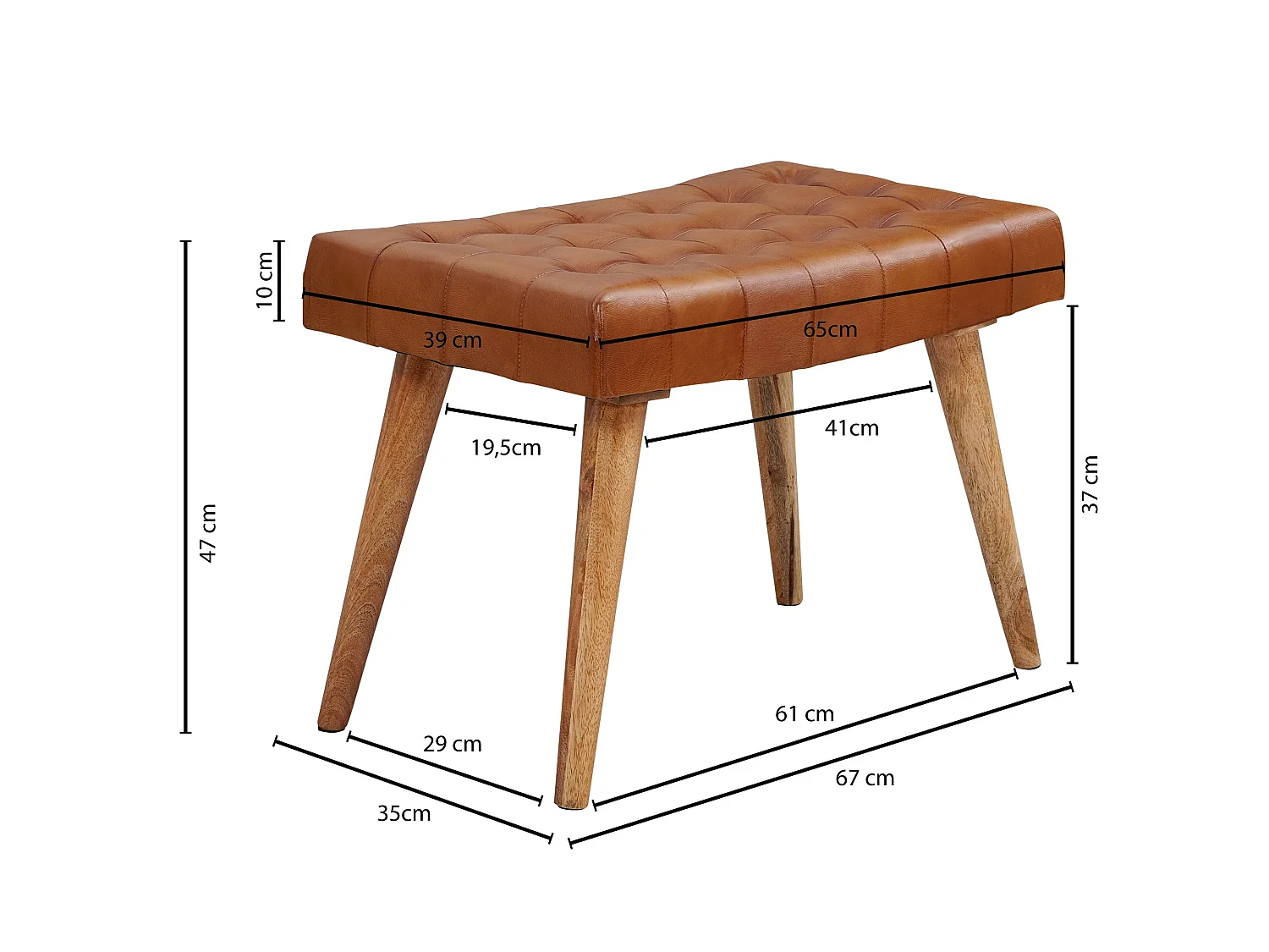 Sitzhocker 67x47x39 cm Massivholz Lederhocker Fußhocker Leder Hocker