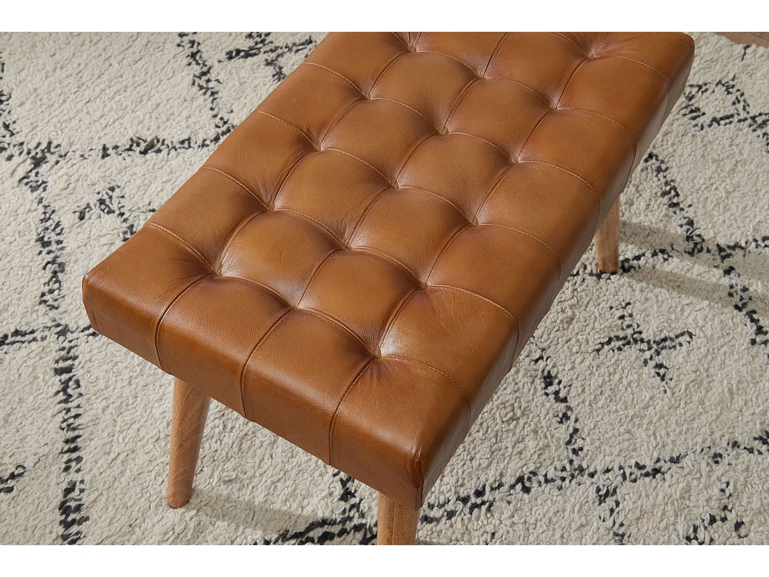 Sitzhocker 67x47x39 cm Massivholz Lederhocker Fußhocker Leder Hocker