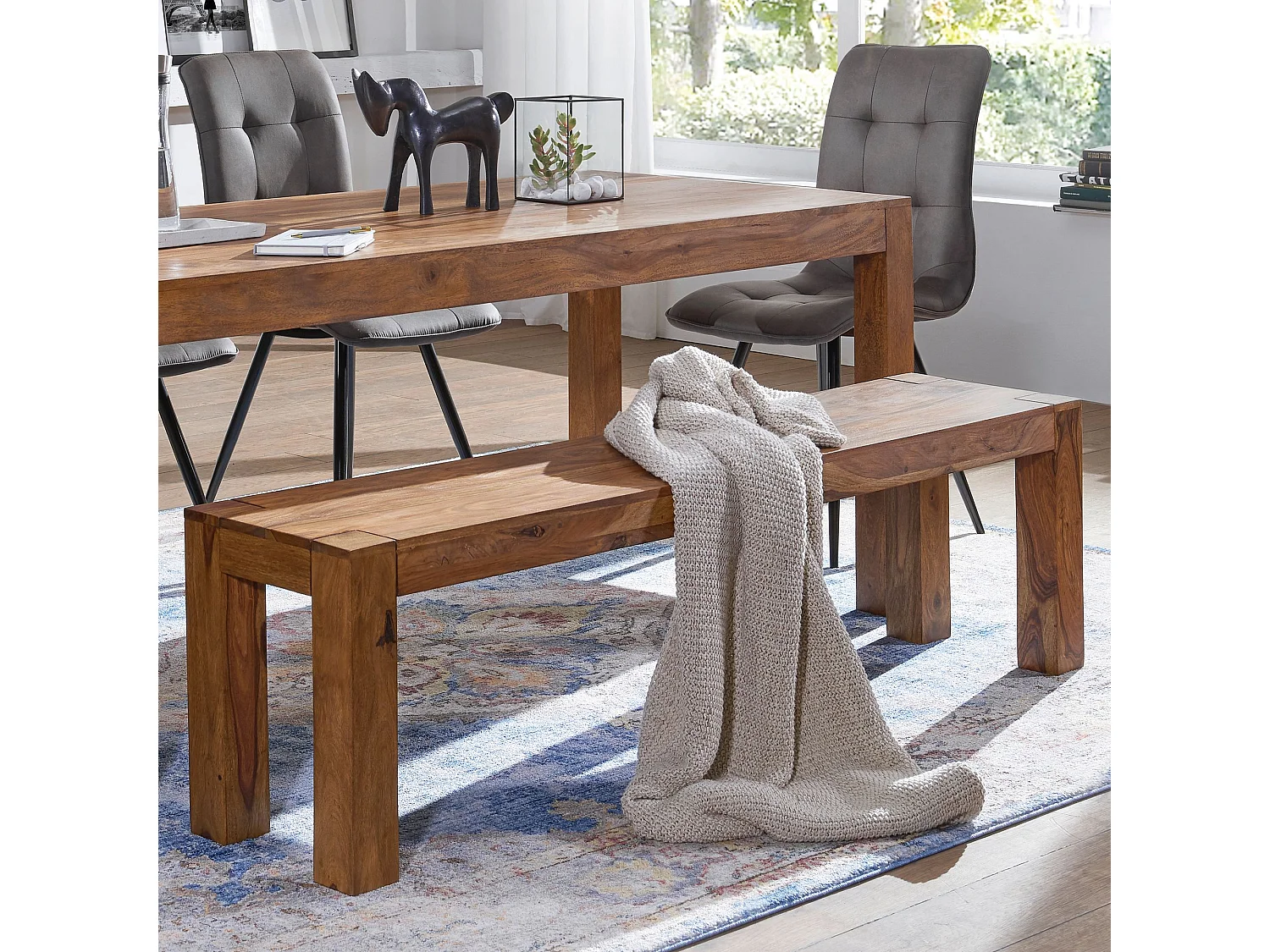 Panca da pranzo Legno Massello Sheesham Stile Casa di campagna Marrone