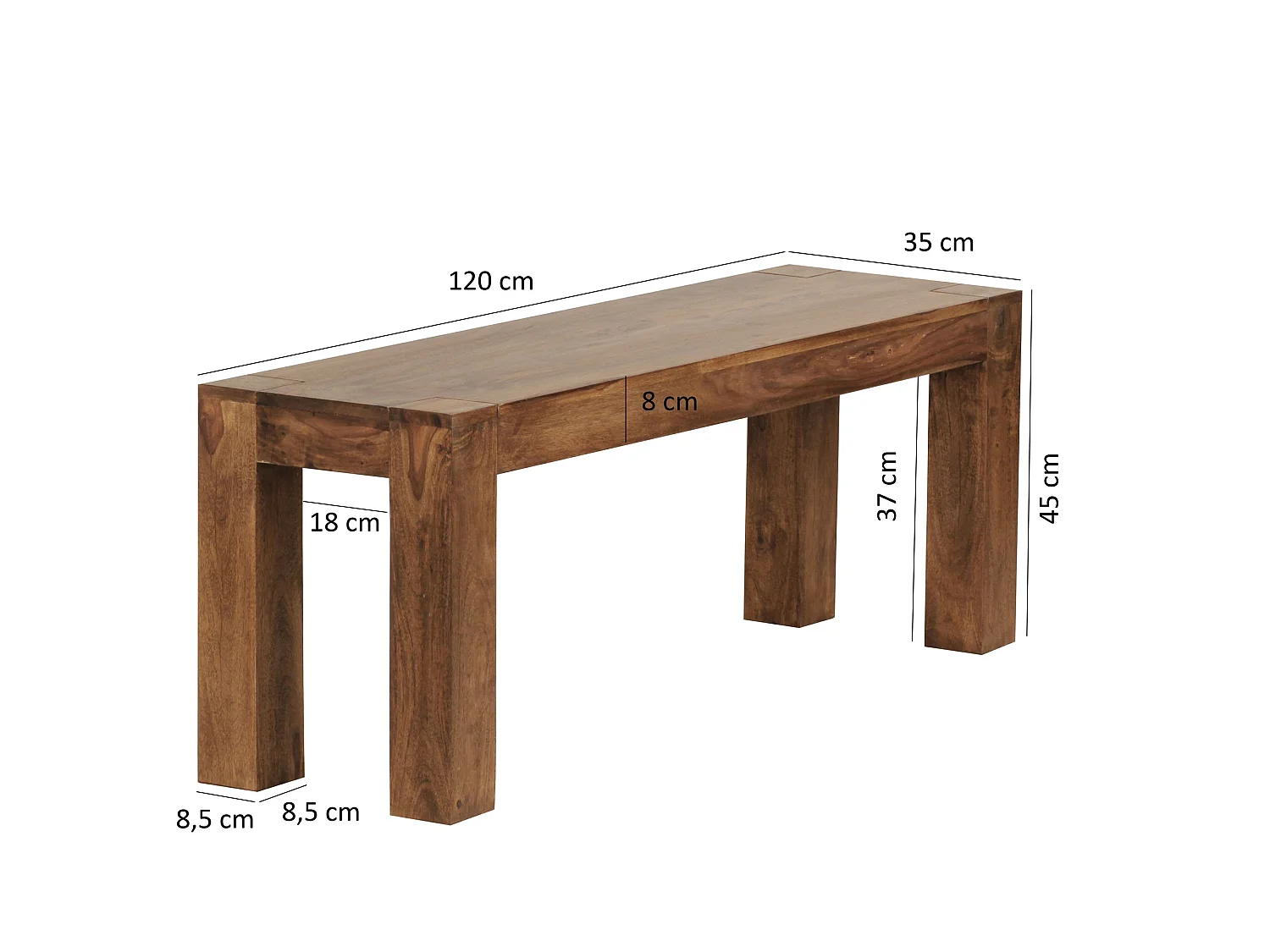 Panca da pranzo Legno Massello Sheesham Stile Casa di campagna Marrone