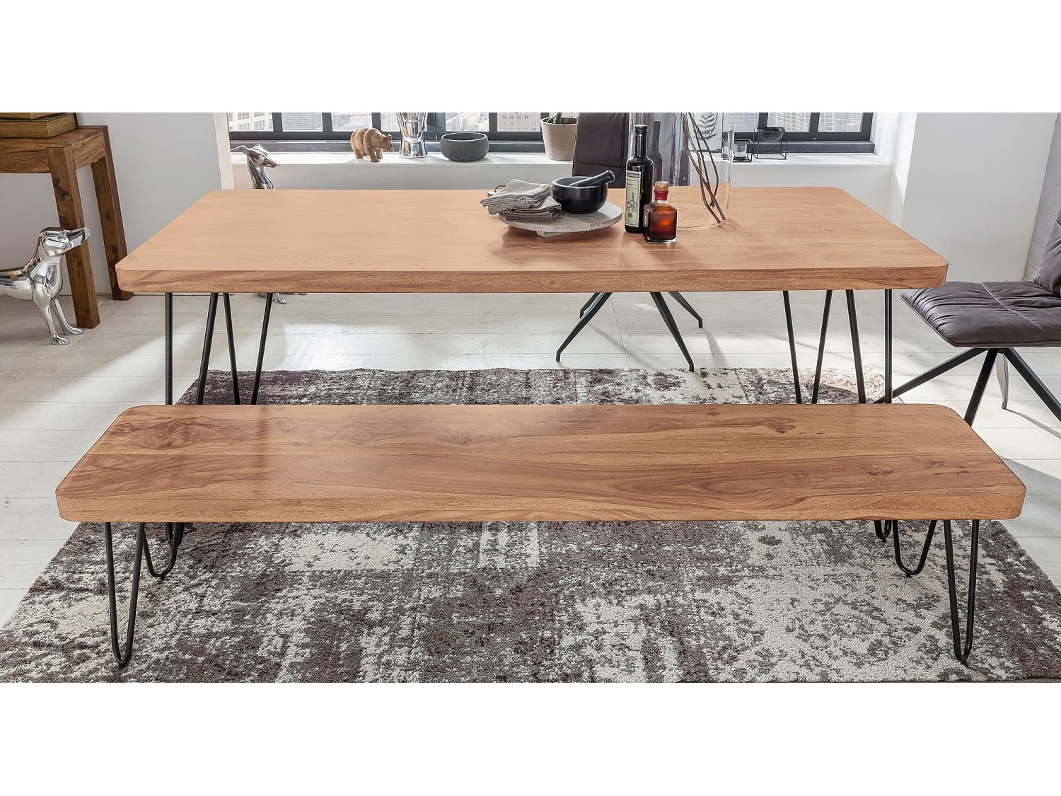 Panchina HARLEM acacia legno massello banco della cucina senza schienale