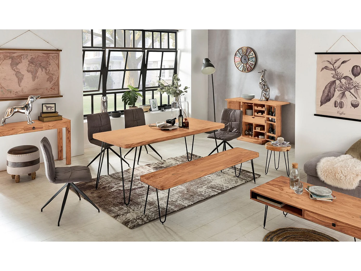 Panchina HARLEM acacia legno massello banco della cucina senza schienale