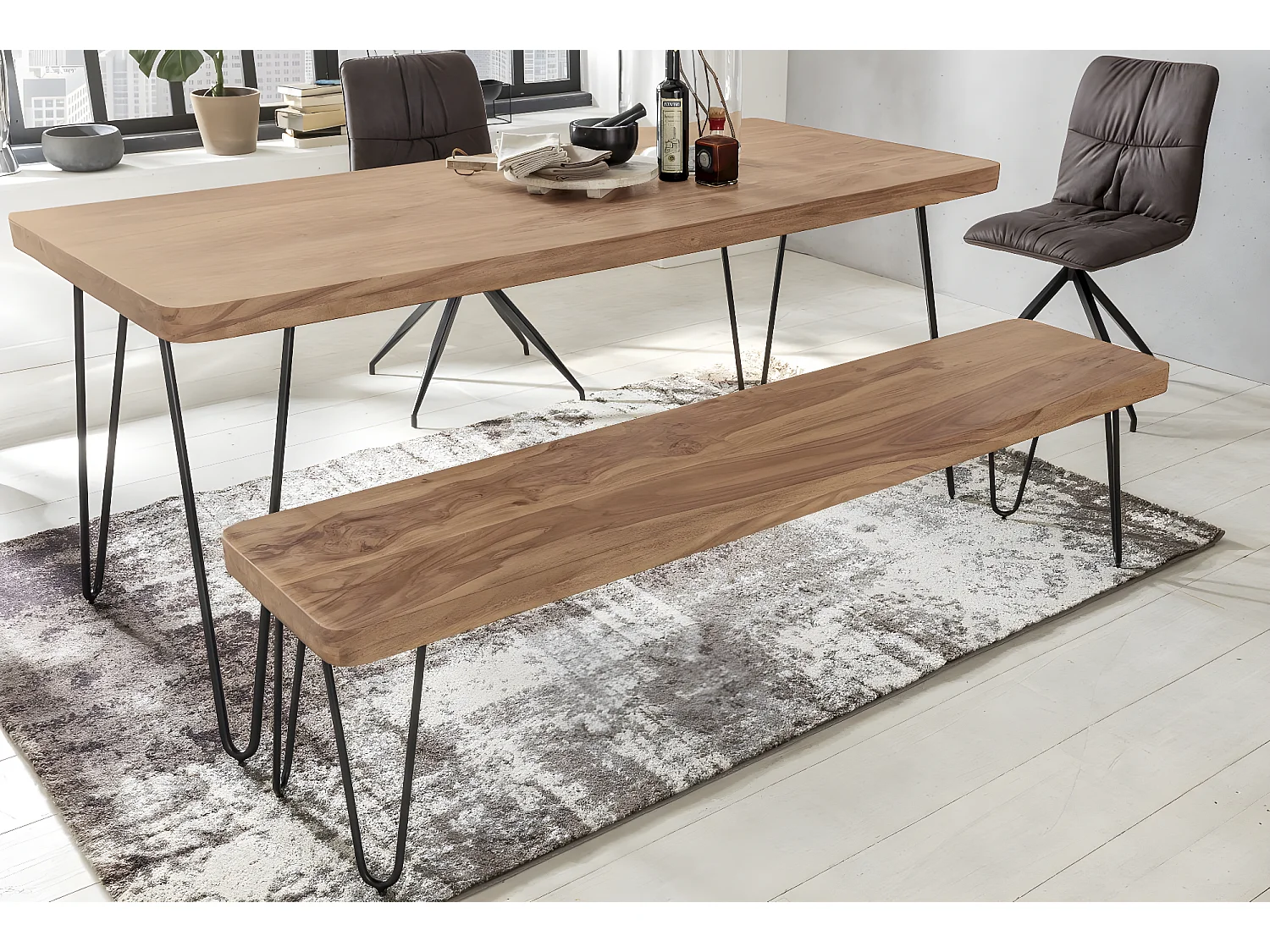 Sitzbank HARLEM Akazie Massivholz Küchenbank Bank Essbank ohne Lehne