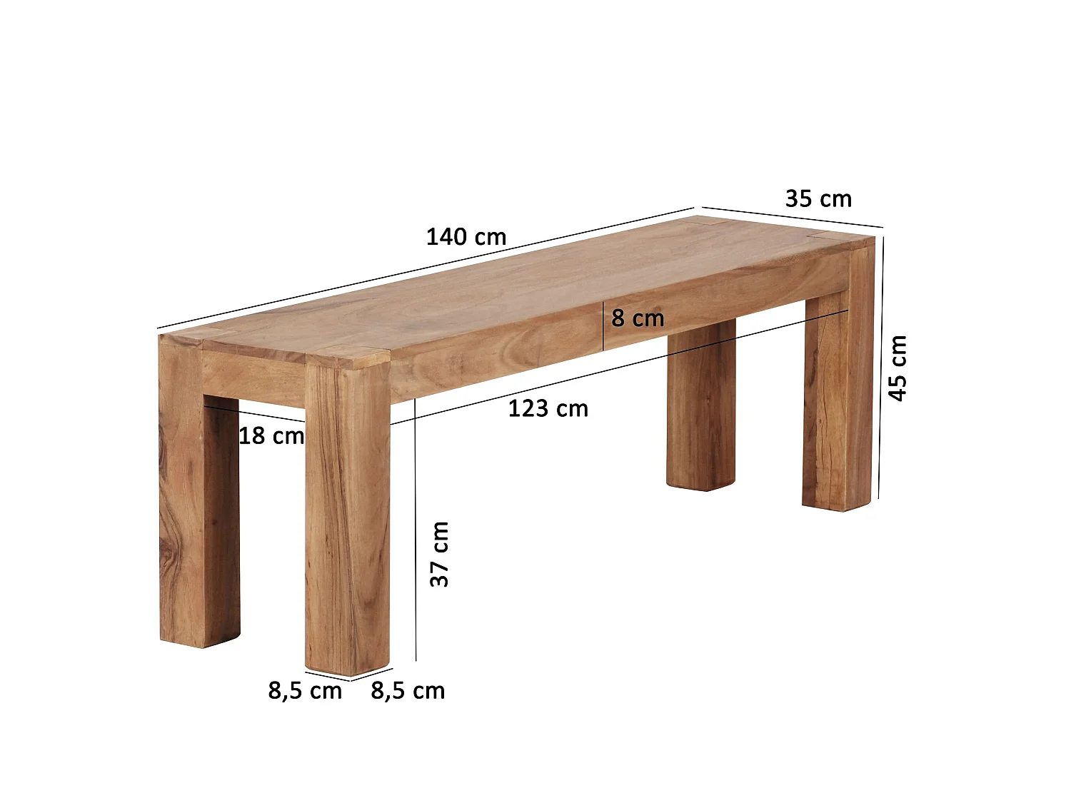 Panca da pranzo Legno Massello Acacia Stile Casa di campagna Marrone