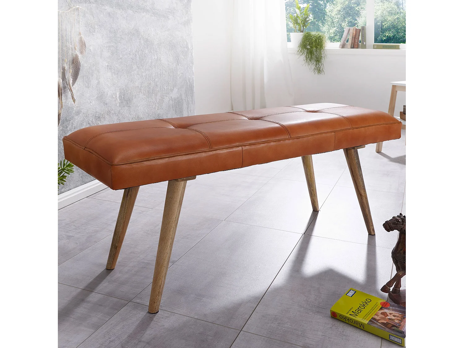 Banc en cuir 117 cm Bois Massif Rembourré Banc Banquette salle manger
