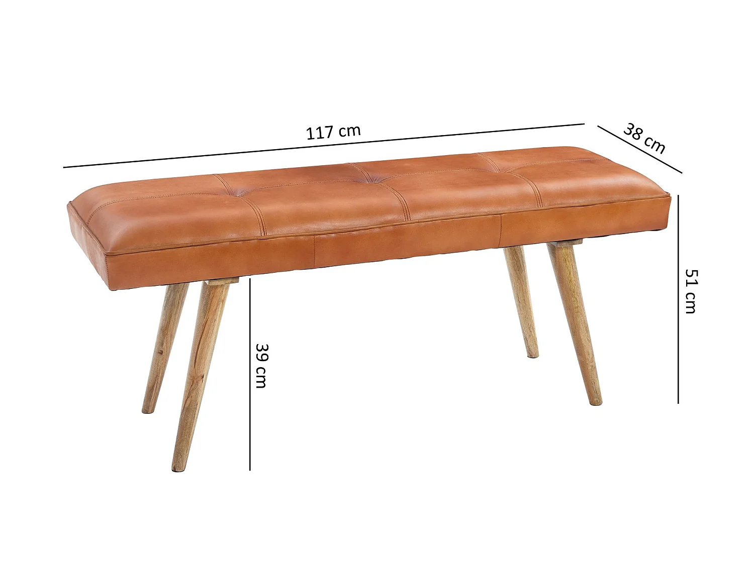 Banc en cuir 117 cm Bois Massif Rembourré Banc Banquette salle manger