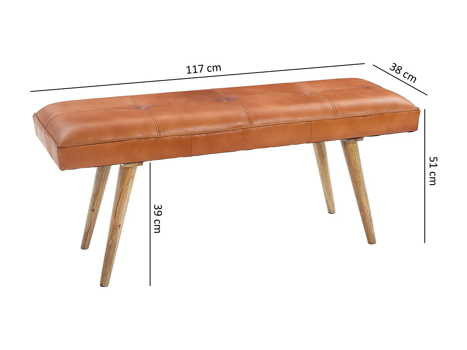 Banc en cuir 117 cm Bois Massif Rembourré Banc Banquette salle manger