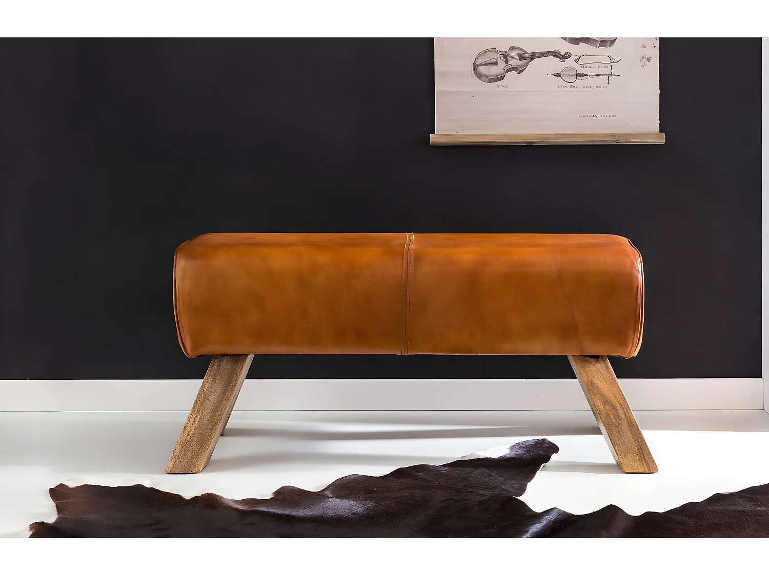 Design Sitzhocker FB45549 Holz 90x30x43 cm Modern Garderobenbank Leder