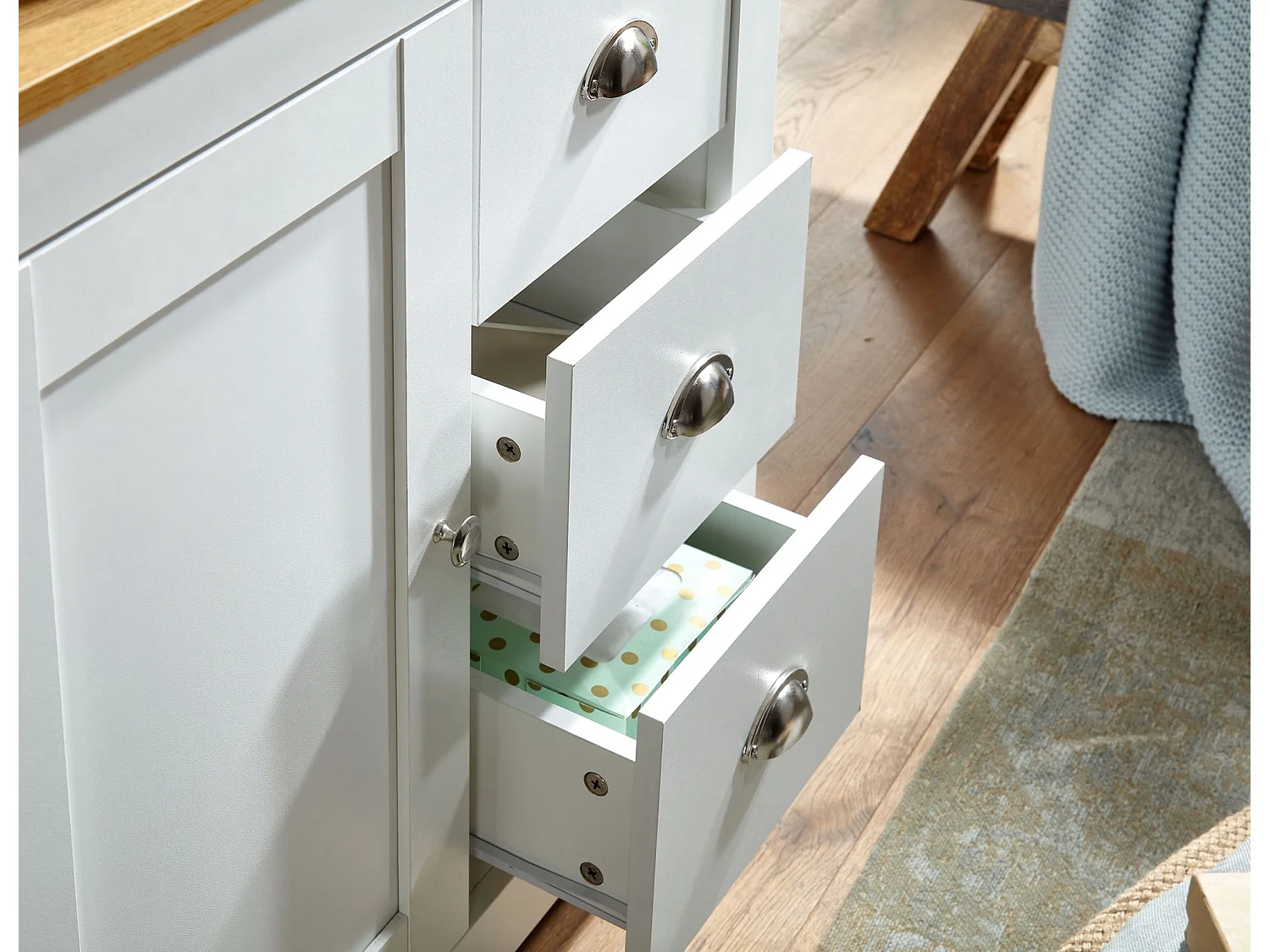 Sideboard  Kommode Weiß / Eiche 79x81x35 cm Anrichte Schubladenkommode