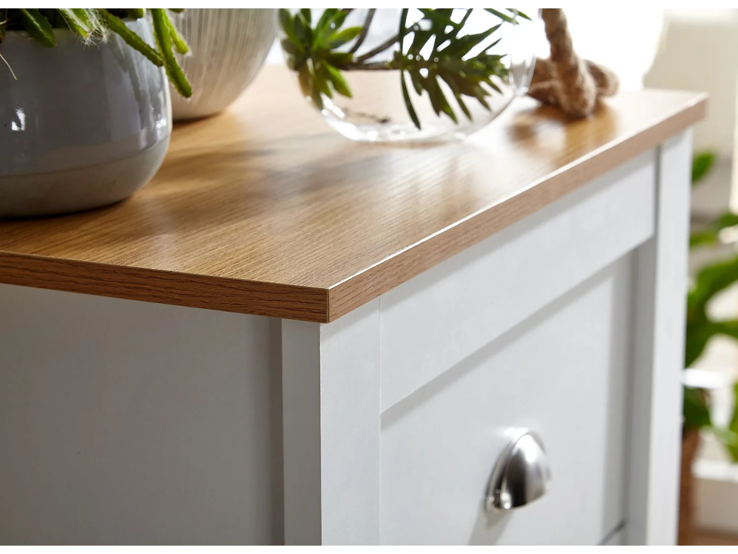 Sideboard  Kommode Weiß / Eiche 53x114x39 cm Anrichte Schubladenkommode