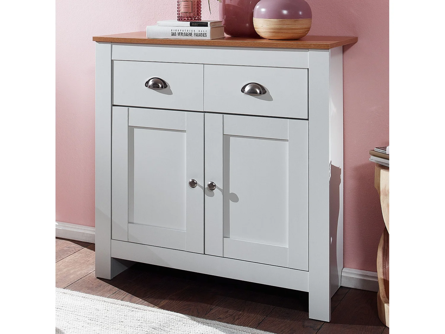 Sideboard  Kommode Weiß / Eiche 79x81x34,5 cm Anrichte Schubladenkommode