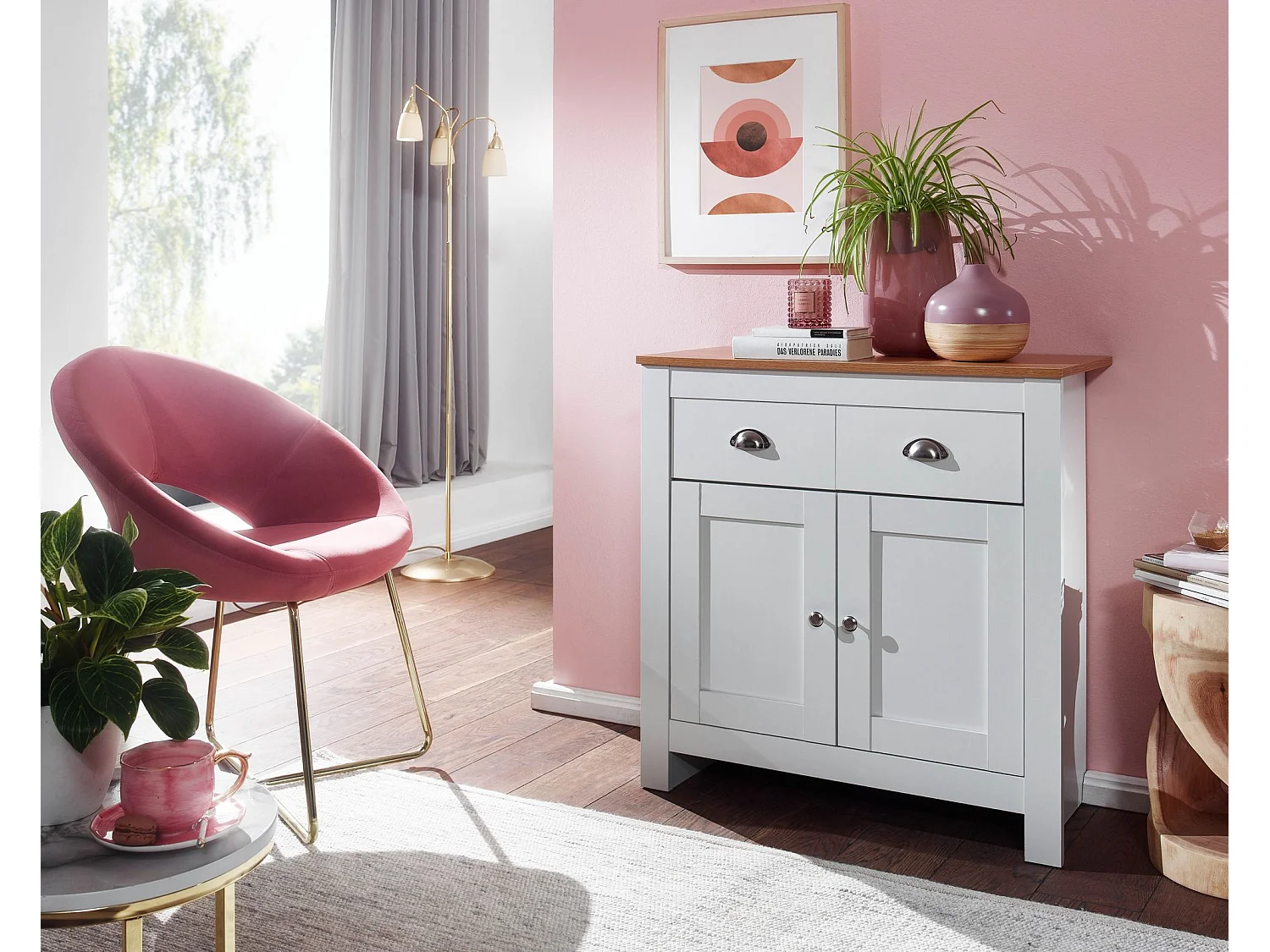 blanc / chêne 79x81x34,5 cm commode à tiroirs