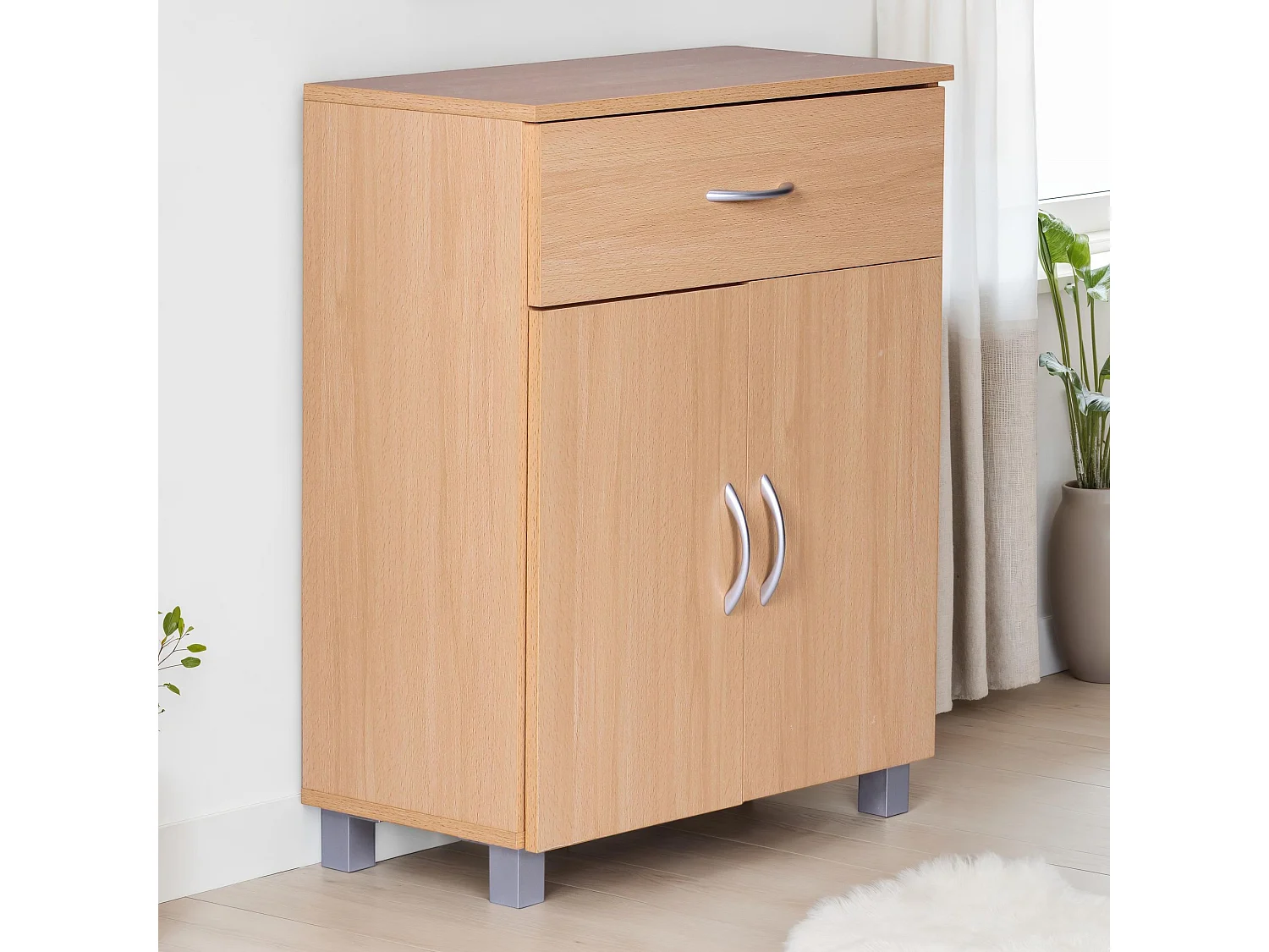 Buffet Commode 60x75x30cm 2 portes et 1 tiroir Bois Étagère fermée