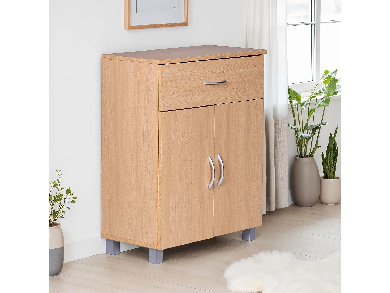 Buffet Commode 60x75x30cm 2 portes et 1 tiroir Bois Étagère fermée