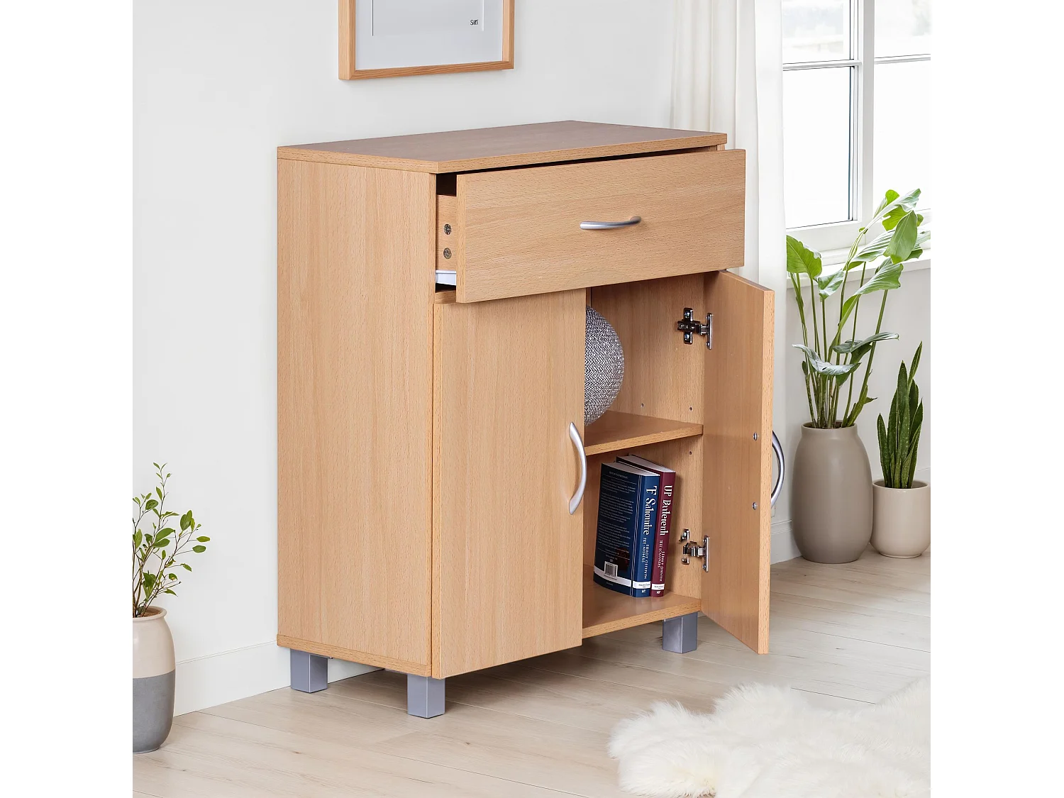 Buffet Commode 60x75x30cm 2 portes et 1 tiroir Bois Étagère fermée