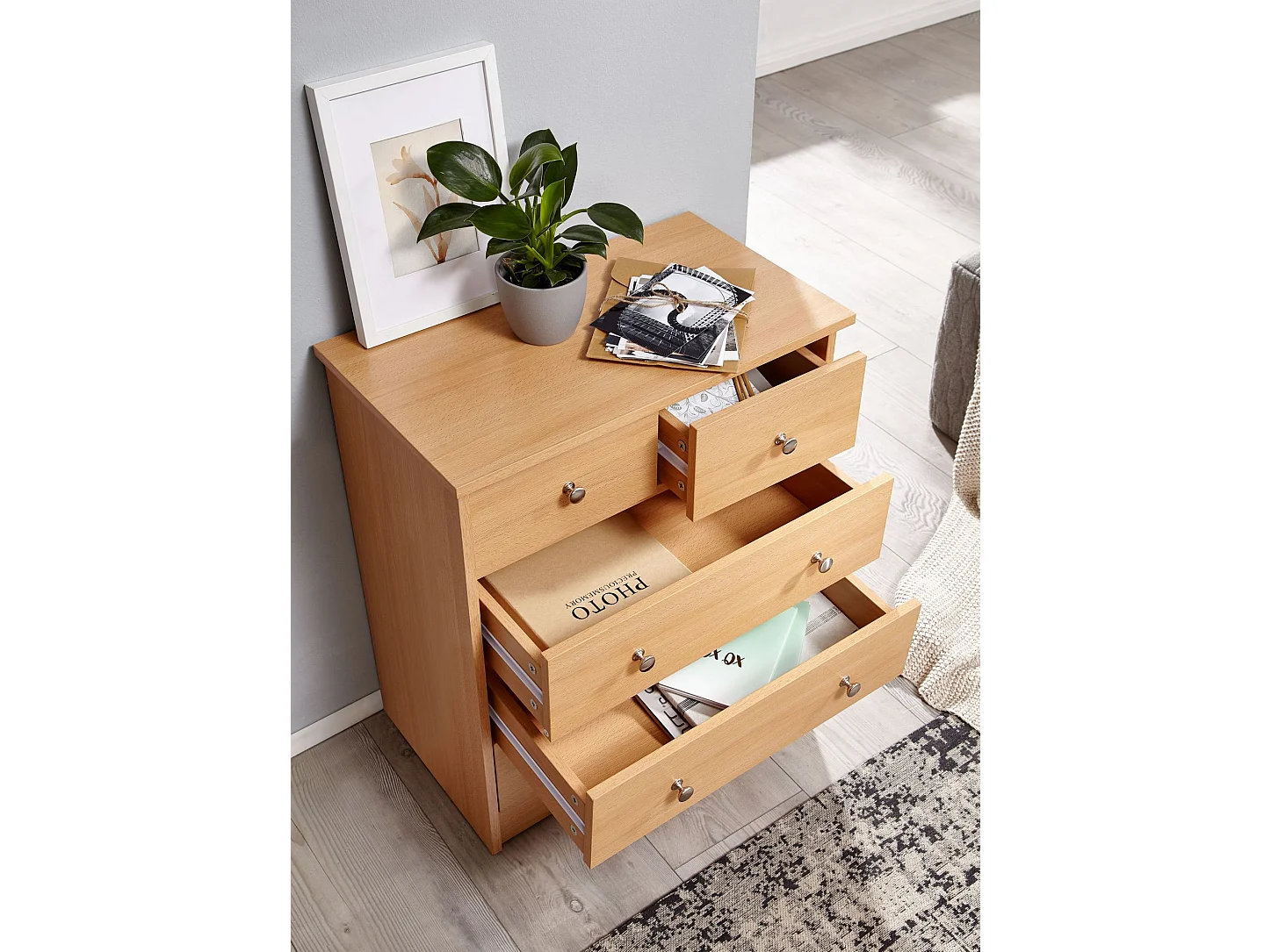 Buffet Commode 60x70x35cm avec 5 tiroirs Bois Étagère fermée Armoire