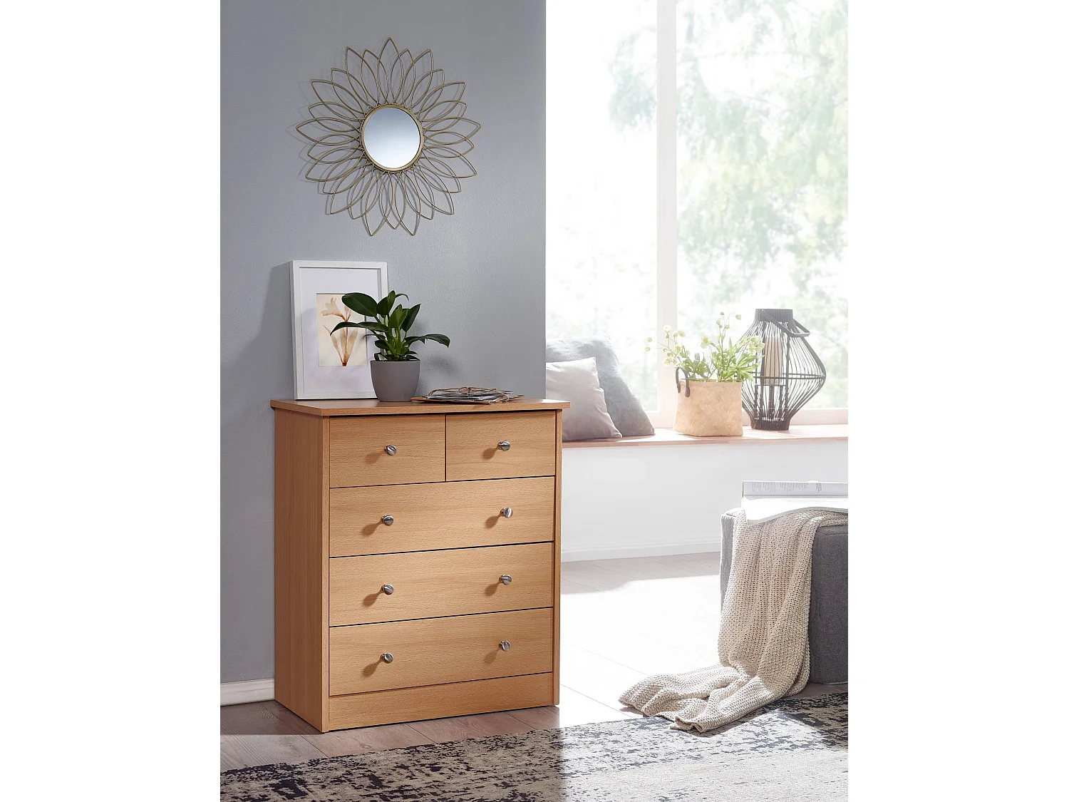 Buffet Commode 60x70x35cm avec 5 tiroirs Bois Étagère fermée Armoire