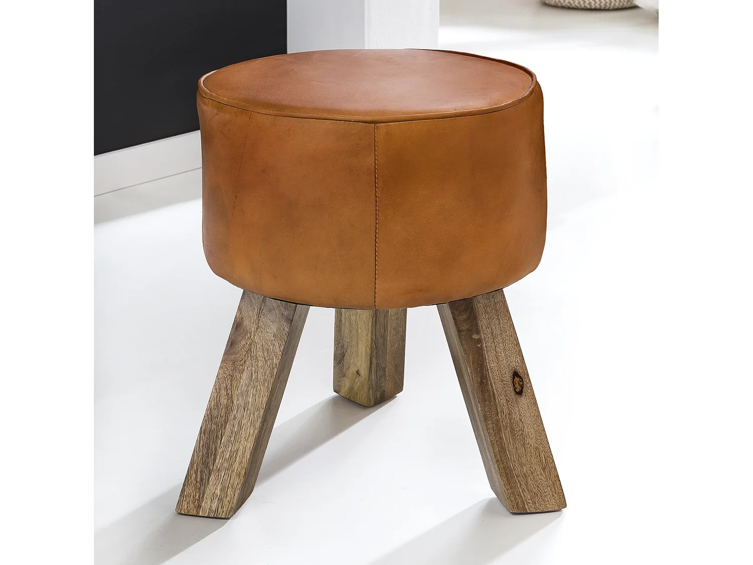 Sitzhocker FB45553 Holz 37x45x37 cm Modern Design Hocker mit Leder
