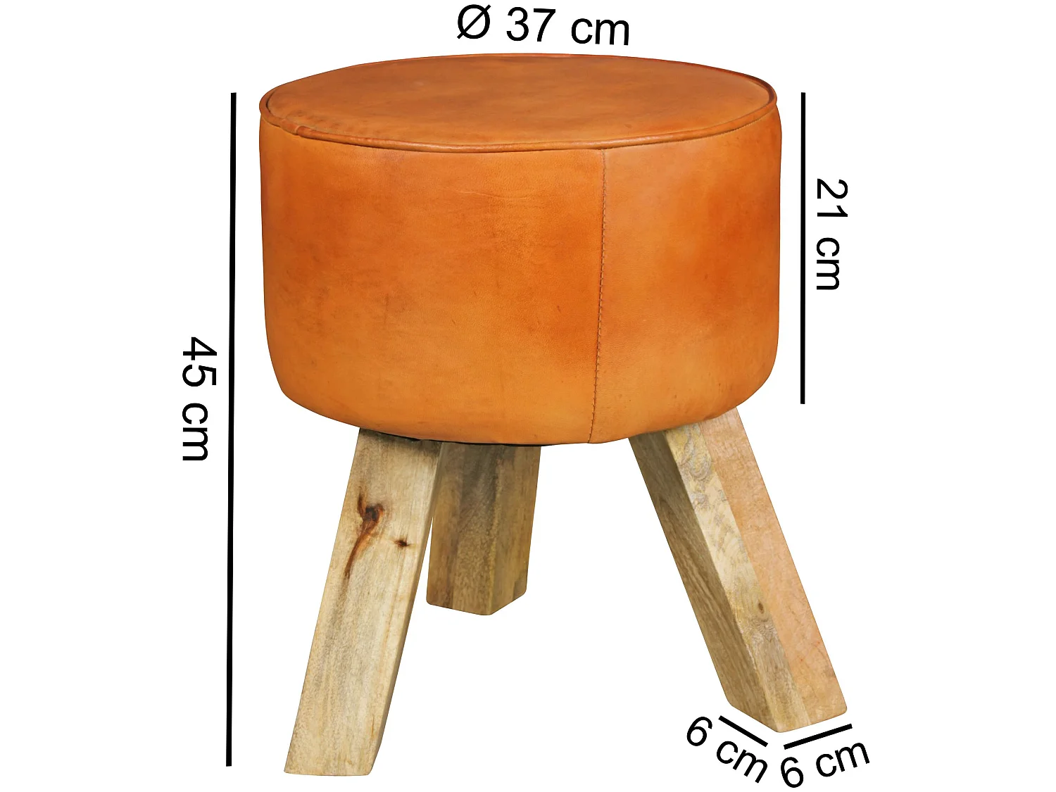 Sgabello 37x45x37 cm Vera pelle / Legno Massiccio Imbottito Rotondo