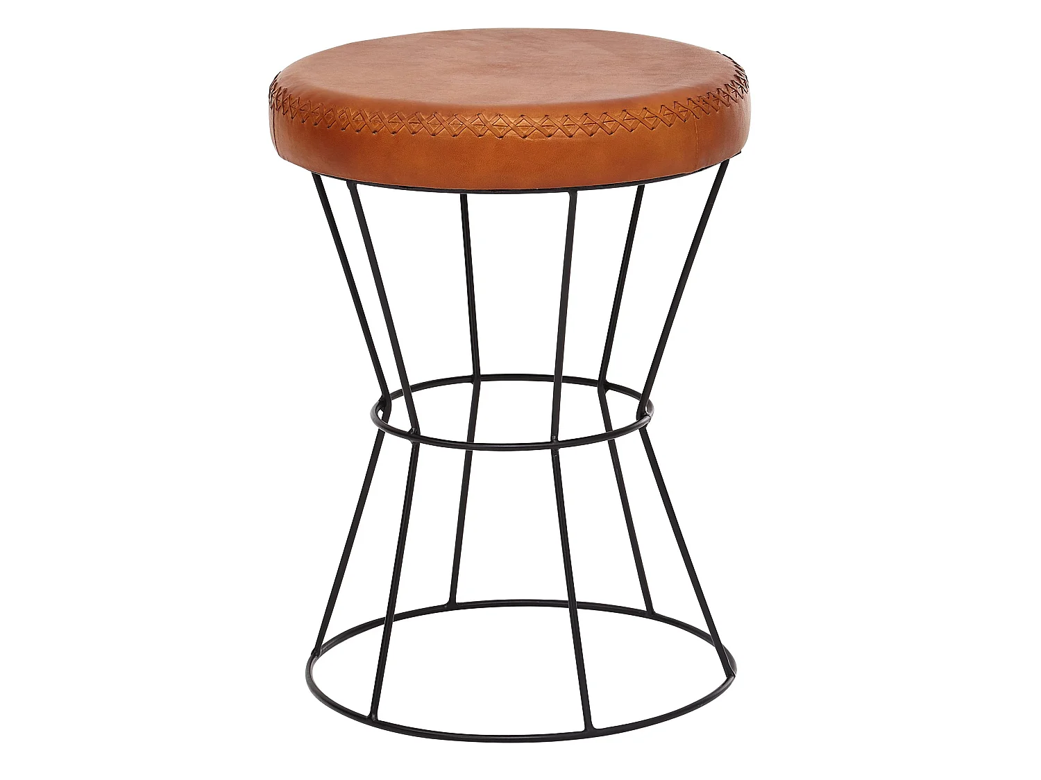 Sitzhocker Braun 35x48 cm Lederhocker Modern Echtleder Hocker Rund