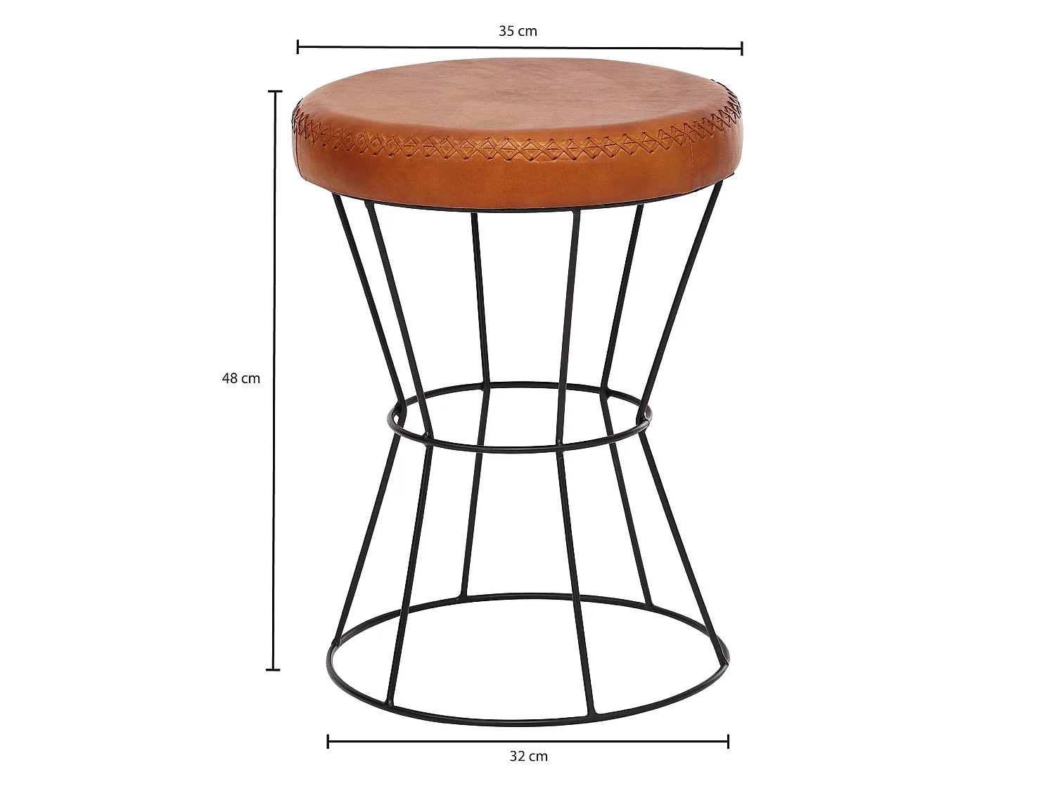 Sitzhocker Braun 35x48 cm Lederhocker Modern Echtleder Hocker Rund