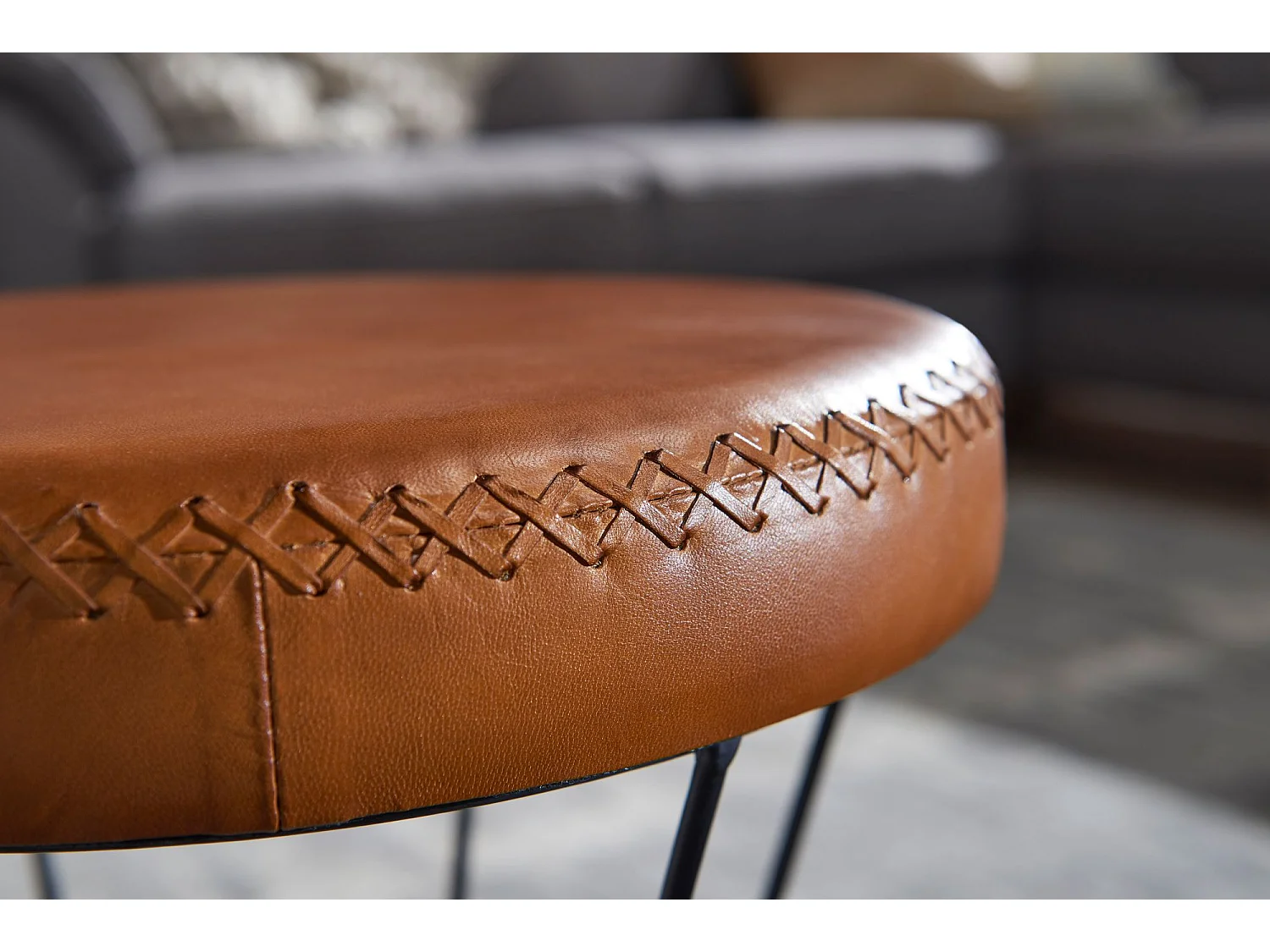 Sitzhocker Braun 35x48 cm Lederhocker Modern Echtleder Hocker Rund