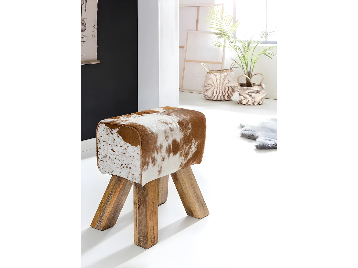 Tabouret Petit 30x47x40 cm Bois Massif Ottoman Rembourré Rétro Séjour