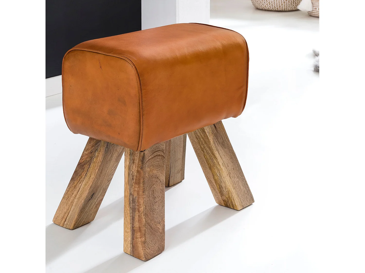 Design Sitzhocker Springbock Fußhocker Turnhocker Turnbock Pferd Leder Jeans