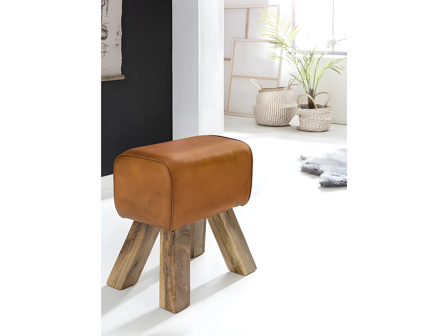 Tabouret Petit 30x47x40 cm Bois Massif Ottoman Rembourré Rétro Séjour