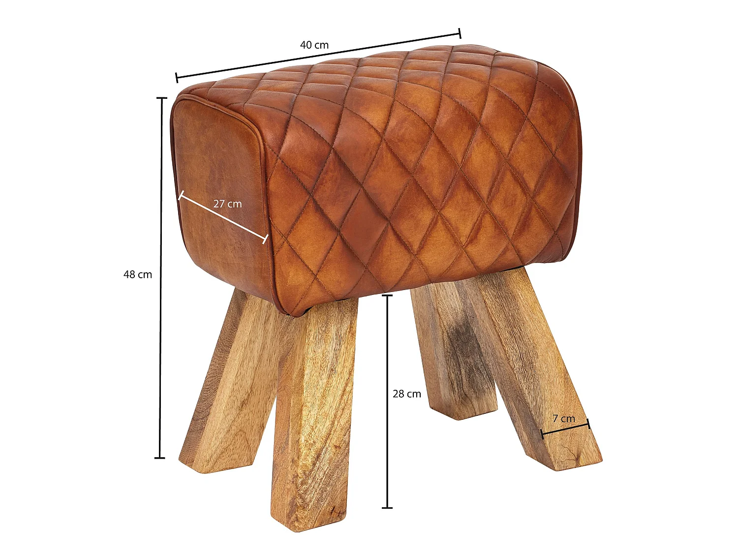 Pouf in vera pelle 40x48x27 cm pouf in pelle sgabello in legno massello marrone