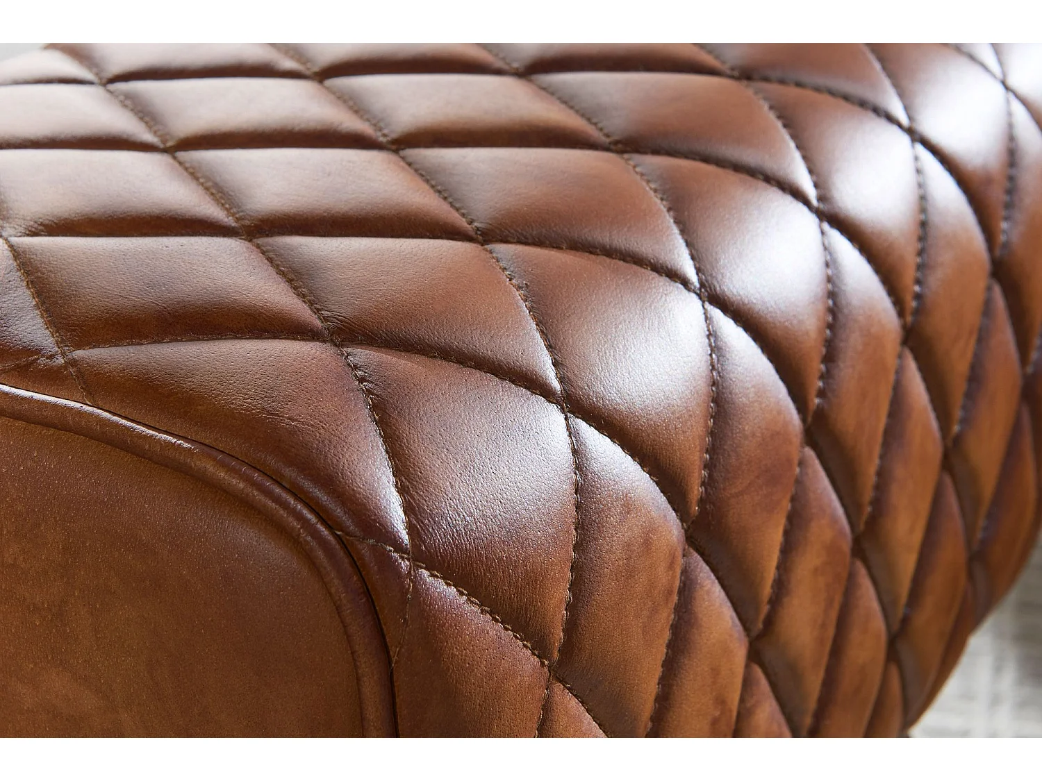 Pouf in vera pelle 40x48x27 cm pouf in pelle sgabello in legno massello marrone