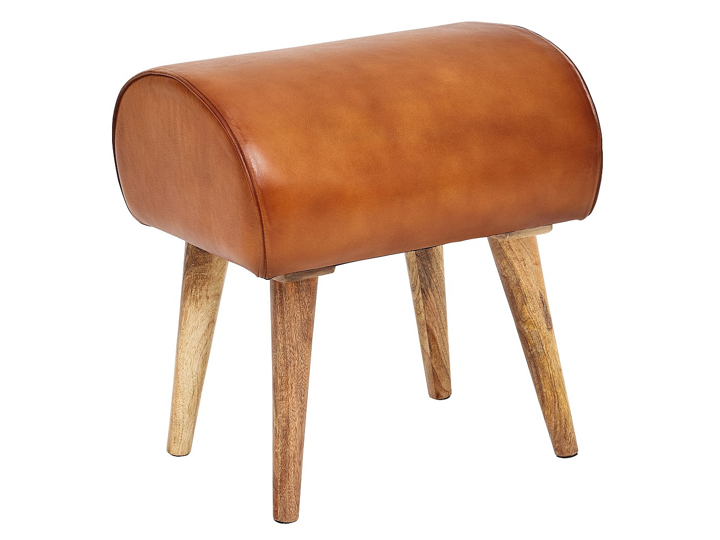 Weeco Barrel Pouf In Legno Spazzolato 45x35 - Sgabello A Barile Con Seduta In Pelle Ecologica - Colore Wengé - Fatto A Mano UE