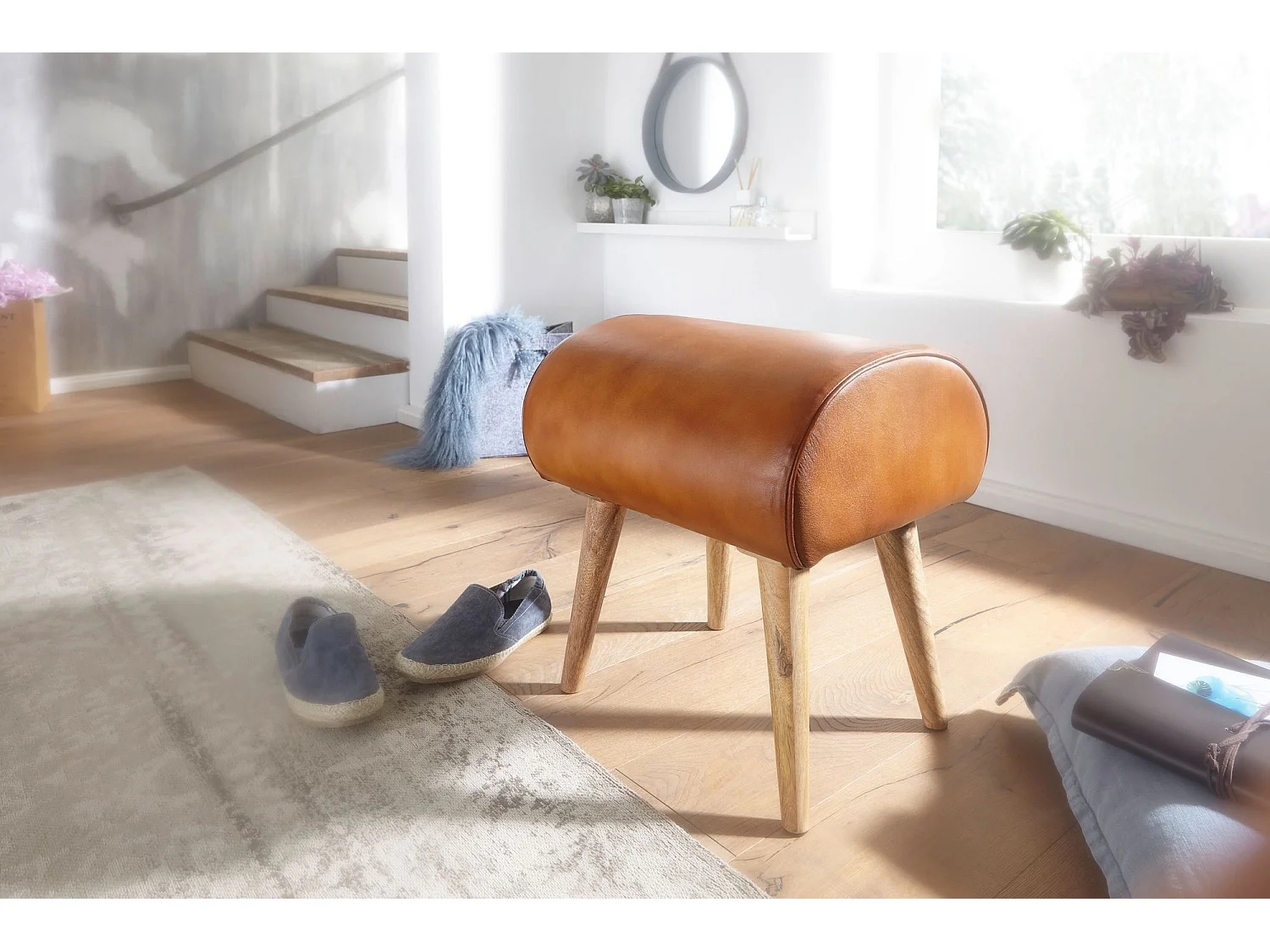 sgabello 45x53x40 cm marrone vera pelle sgabello in legno sgabello in pelle massiccia