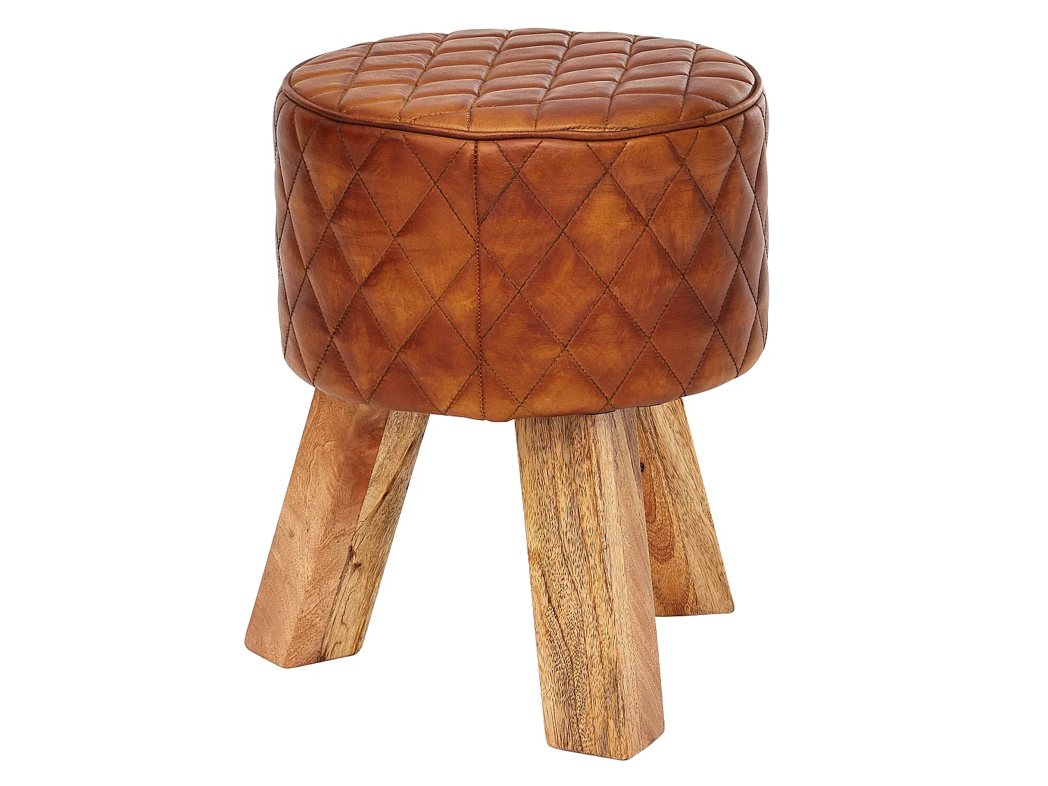 Pouf in vera pelle 35x46x35 cm pouf rotondo in pelle sgabello in legno massello