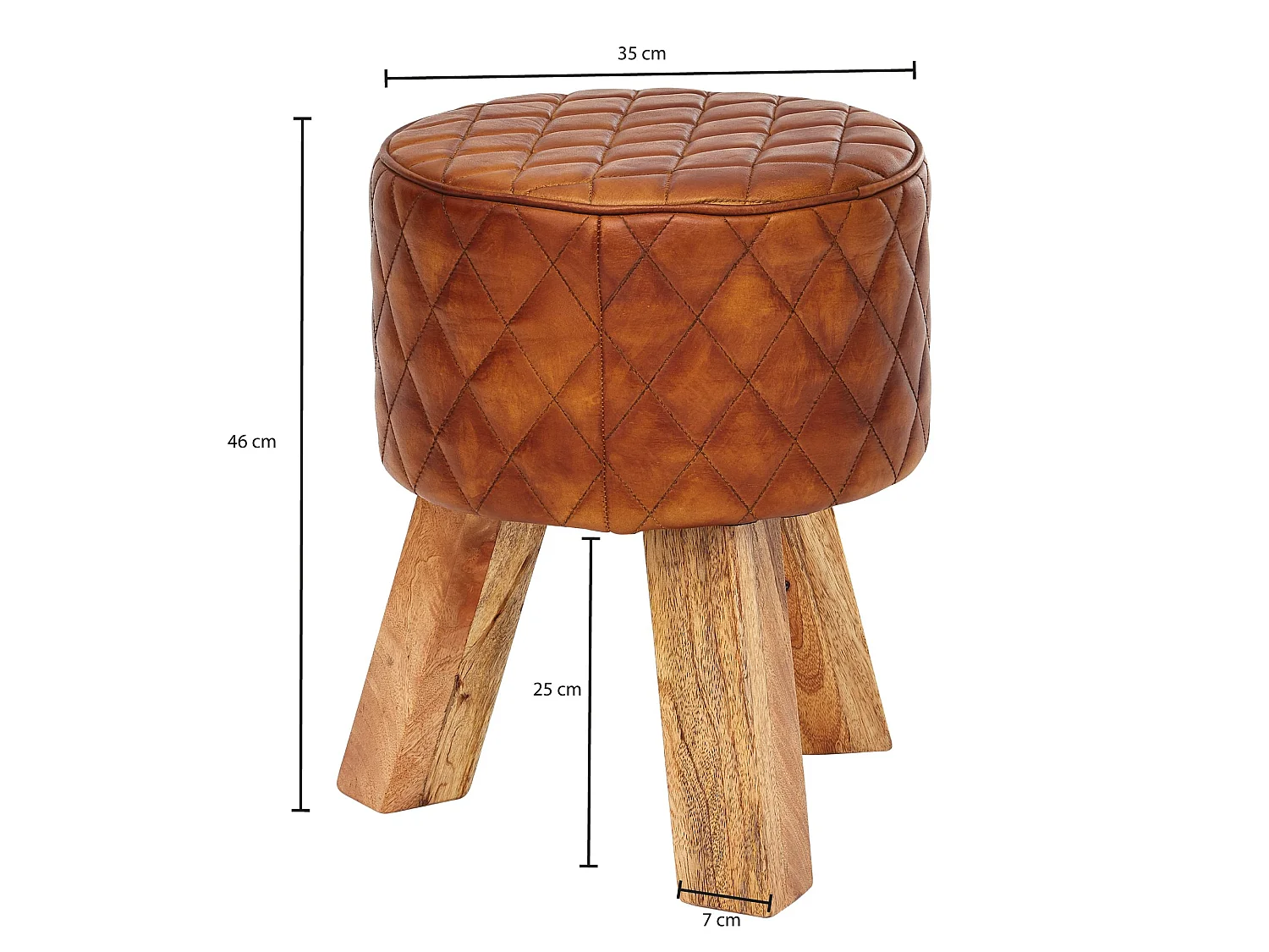 Pouf in vera pelle 35x46x35 cm pouf rotondo in pelle sgabello in legno massello