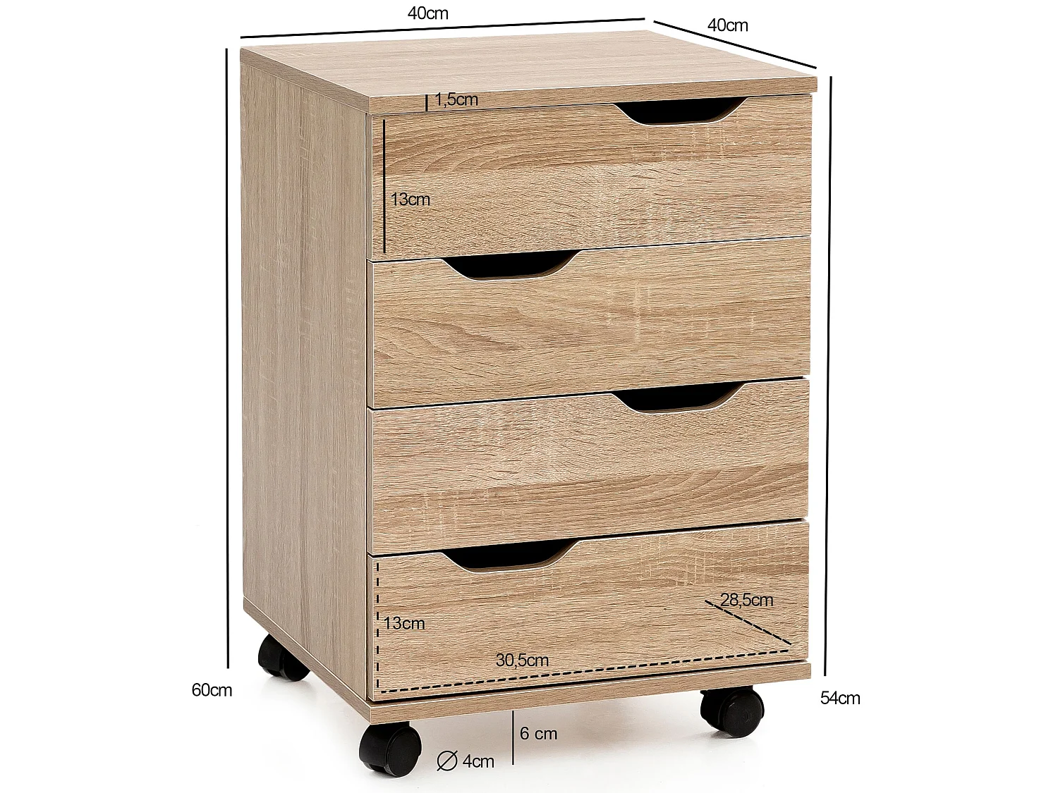 Rollcontainer SV51850 Schreibtischcontainer 40 x 60 x 40 cm Holz Büro