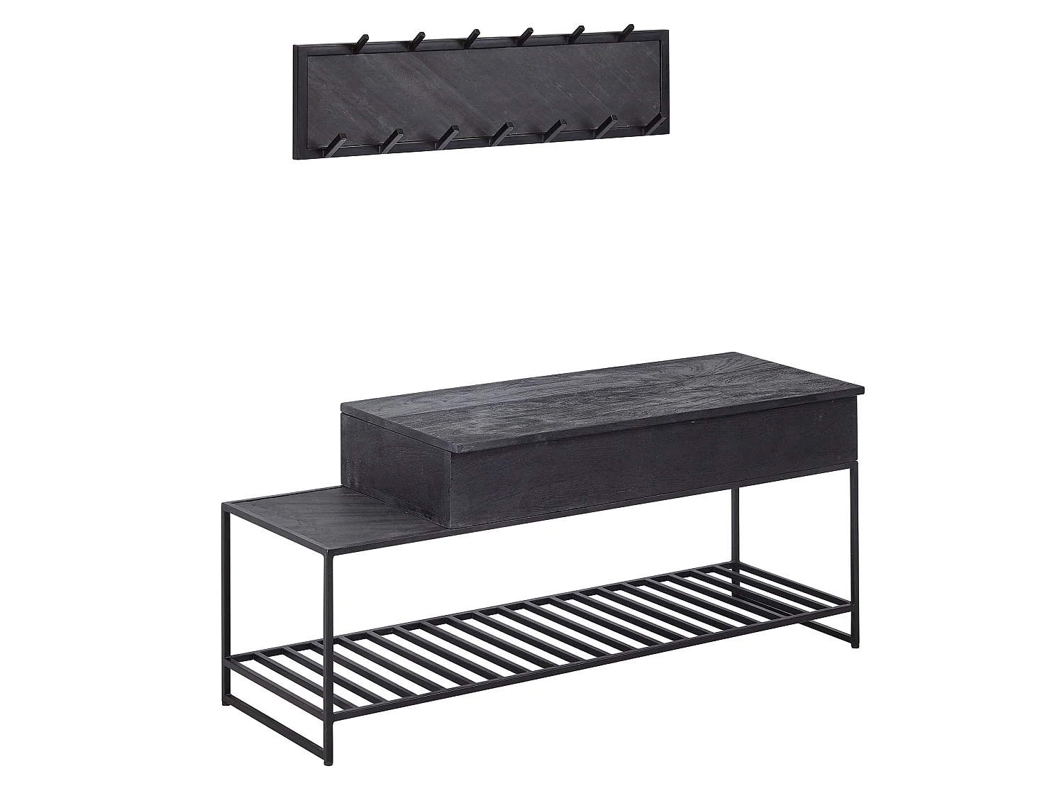 Panca con Appendiabiti da Parete Legno Massello 110 cm Nero Industriale