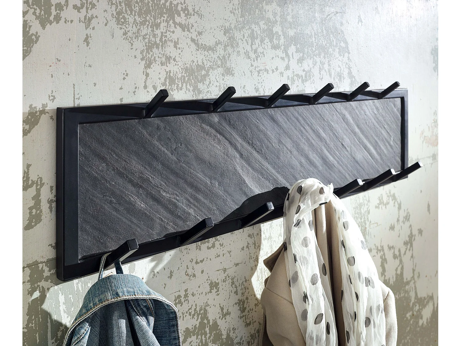 Panca con Appendiabiti da Parete Legno Massello 110 cm Nero Industriale