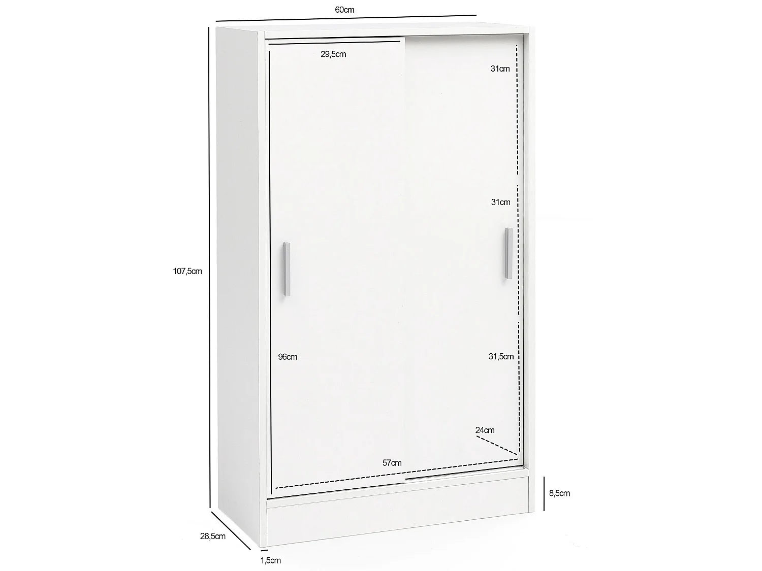 Commode avec 2 portes Armoire 60x107,5x28,5 cm Blanche Buffet Cabinet