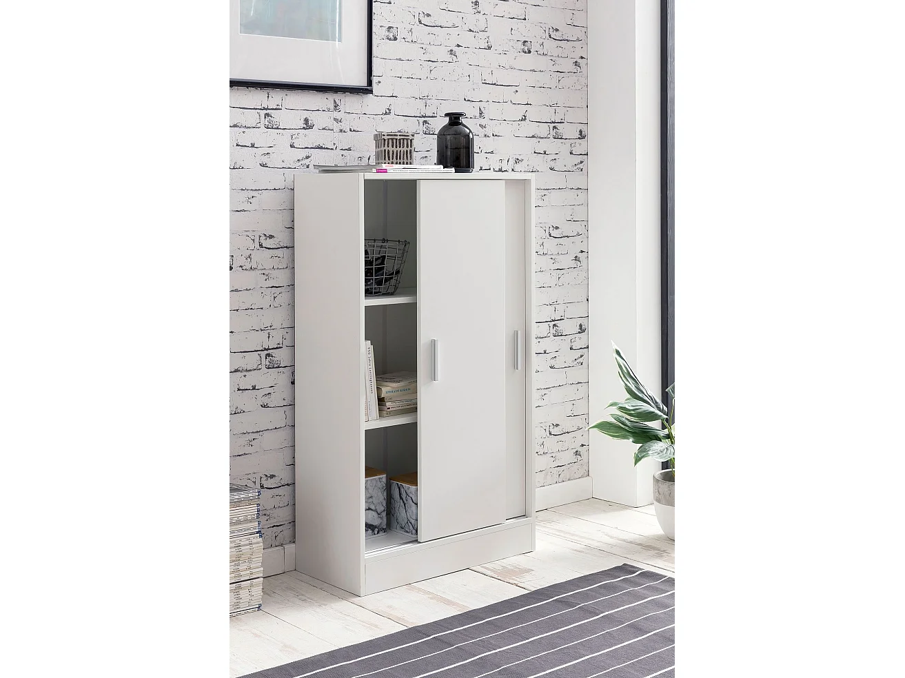 Commode avec 2 portes Armoire 60x107,5x28,5 cm Blanche Buffet Cabinet